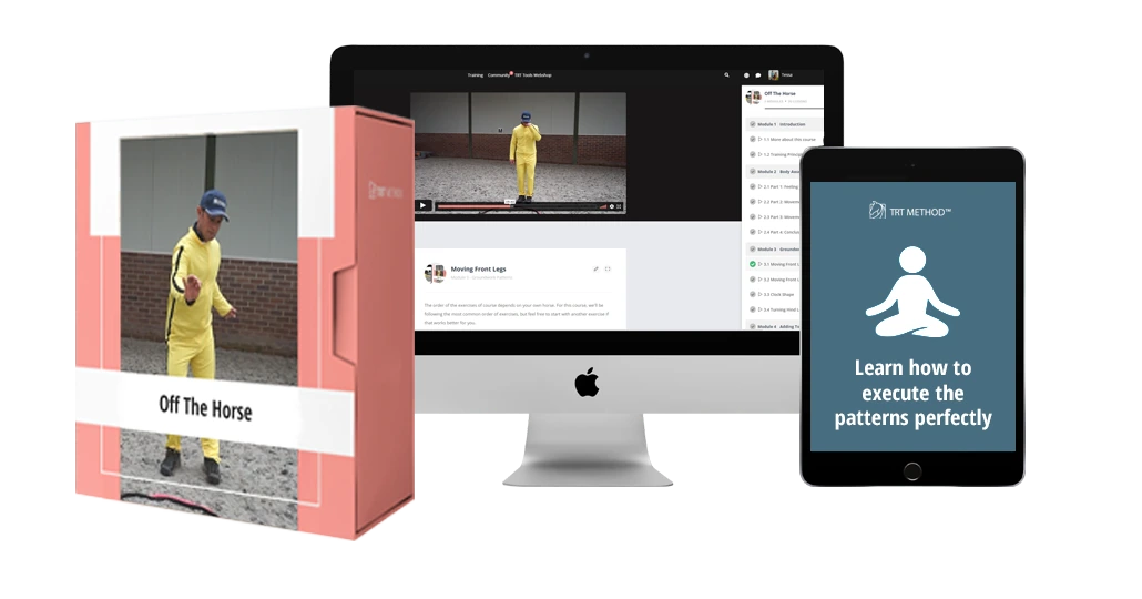Off The Horse Course digital course package shown on desktop, tablet and course box